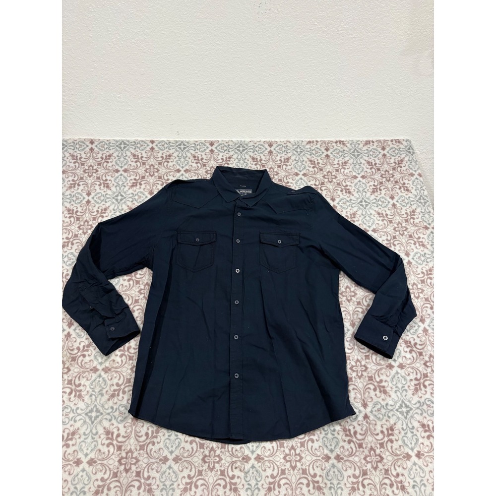 American Rag Mens XL Navy Blue Long Sleeve Western Button Down Shirt Cotton